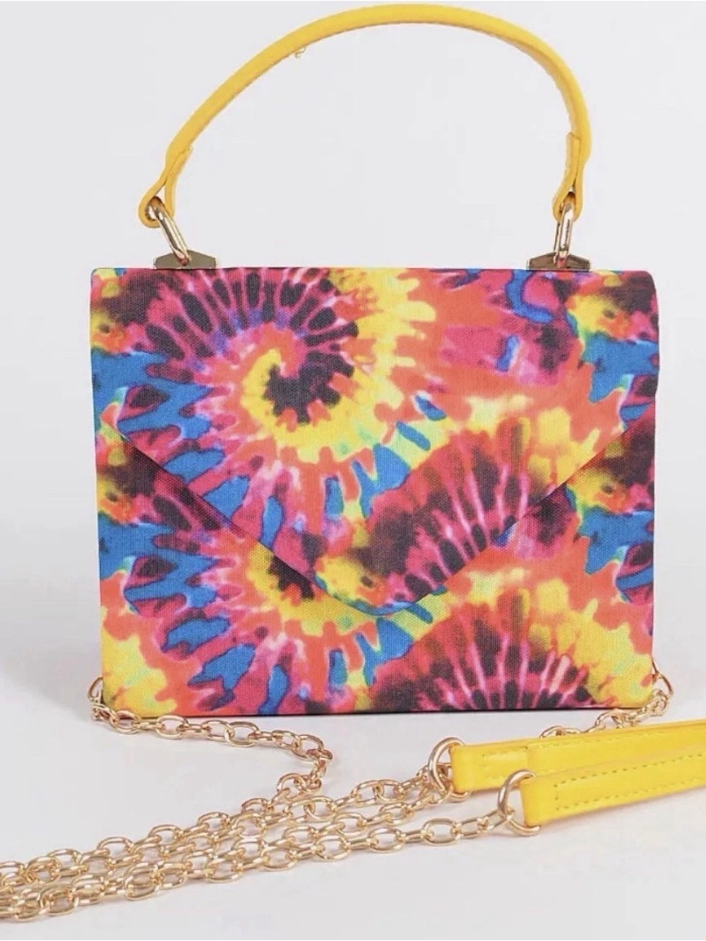 Hello 3am Tie-Dye Multicolor Top-Handle Clutch with Yellow Trim
